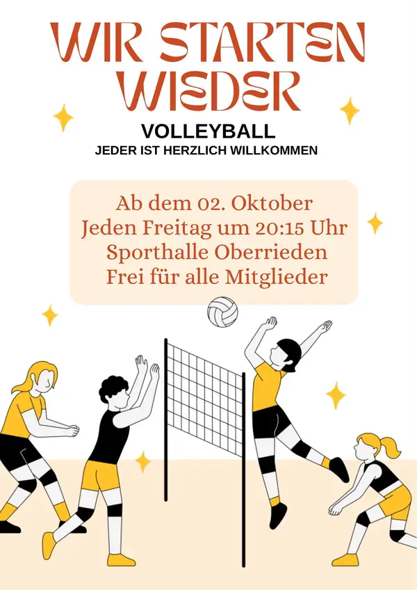 Volleyball – ab 2. Oktober jeden Freitag 20:15 Uhr in der Sporthalle Oberrieden